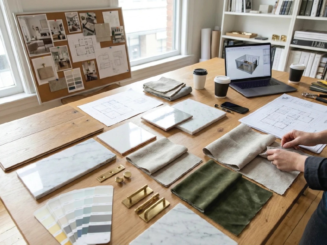 Material and fabric swatches for furniture specification